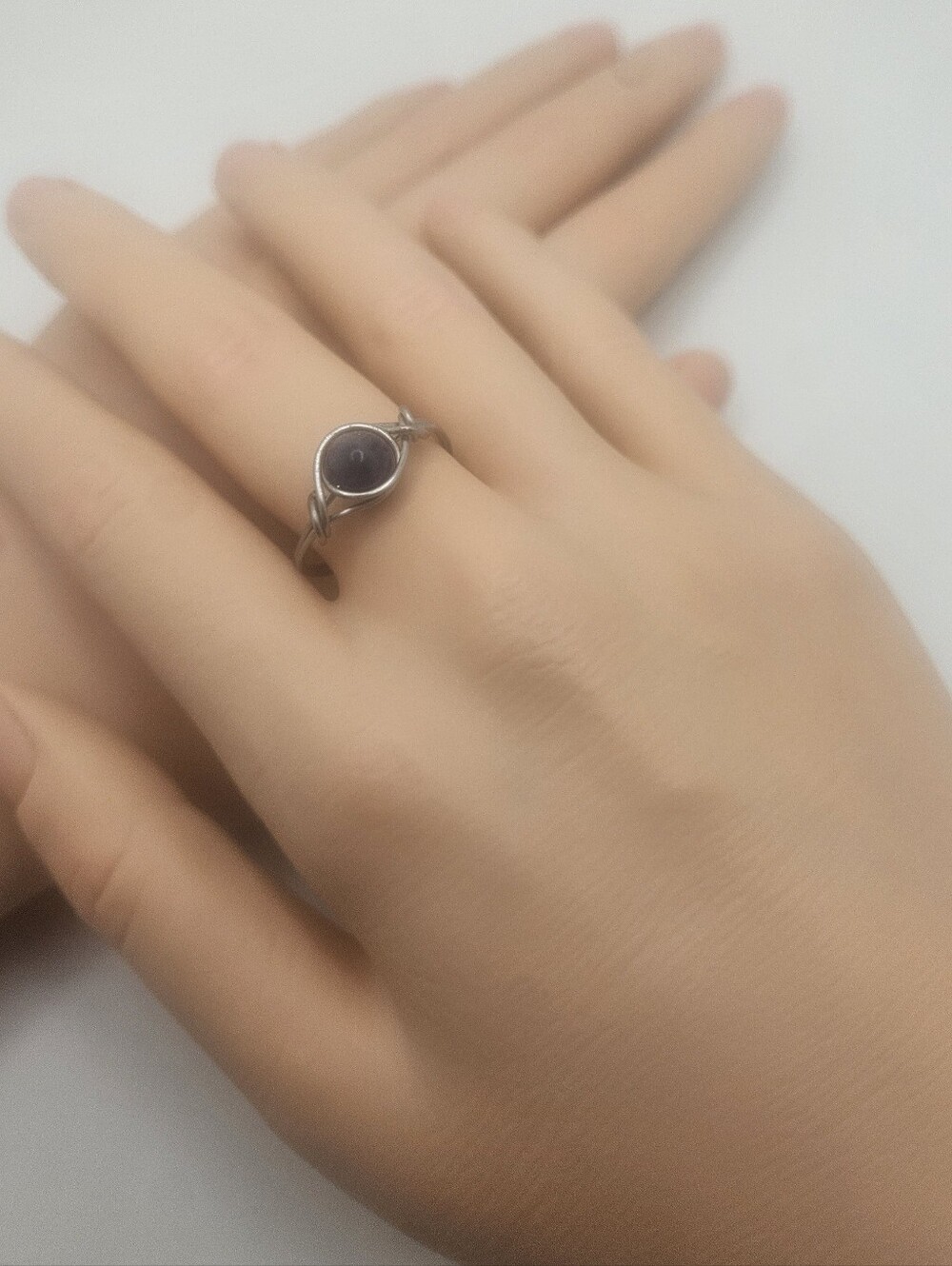 Stainless Steel Wire-Wrapped Ring with Lapis Lazuli